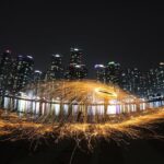 night view, flame, building