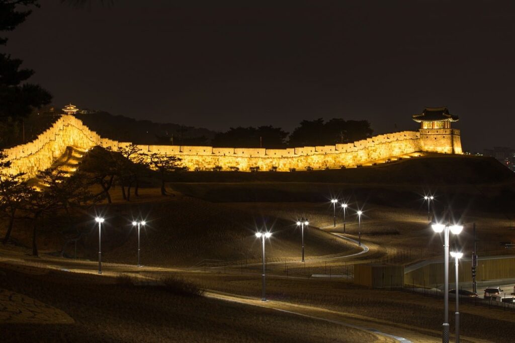 suwon hwaseong fortress, night view, castle