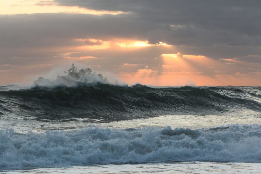 beach, typhoon, high waves