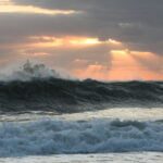 beach, typhoon, high waves